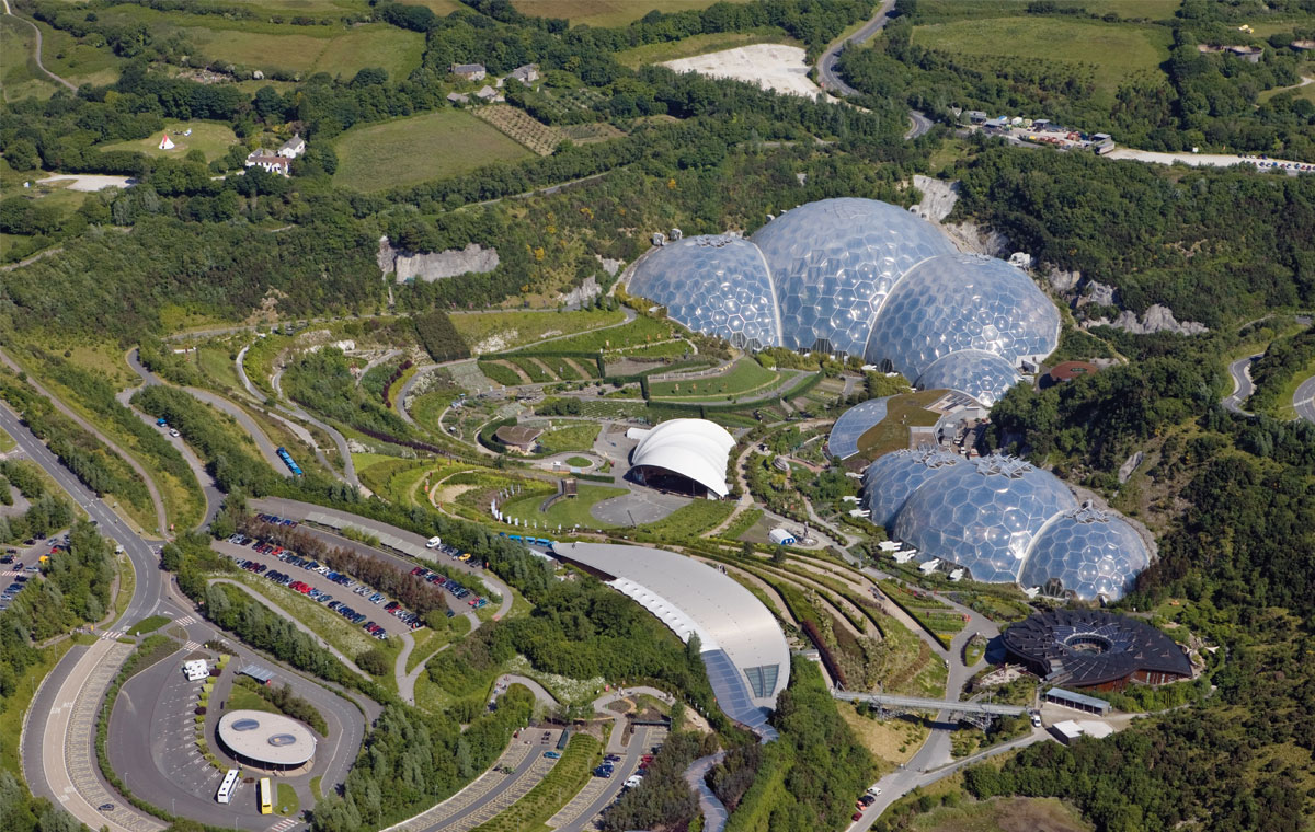 Aerial view of the Eden Project biomes in Cornwall